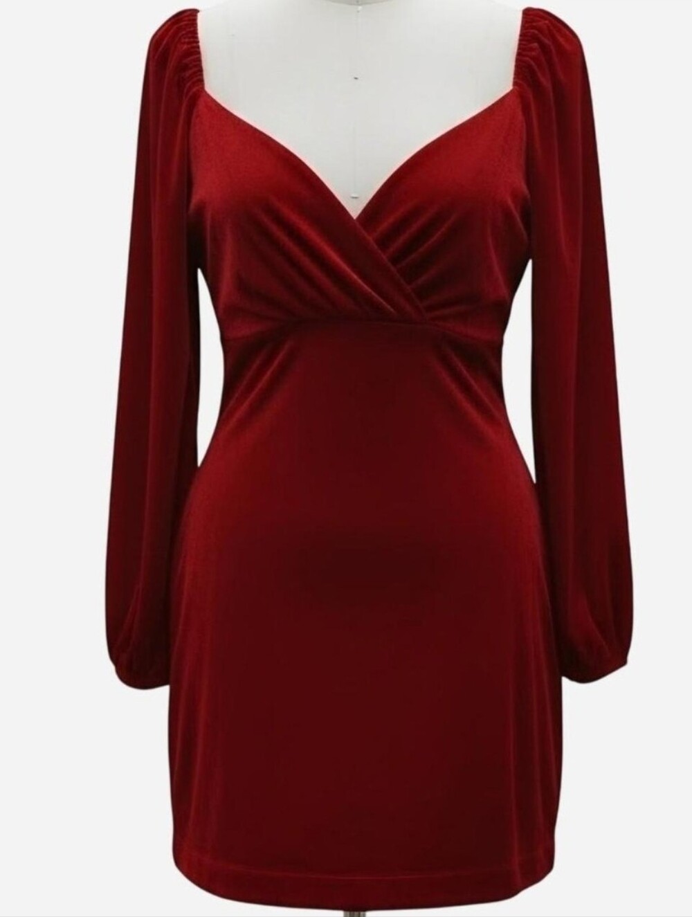 Fashion Nova Red Velvet Long Sleeve Scoop Neck Dress